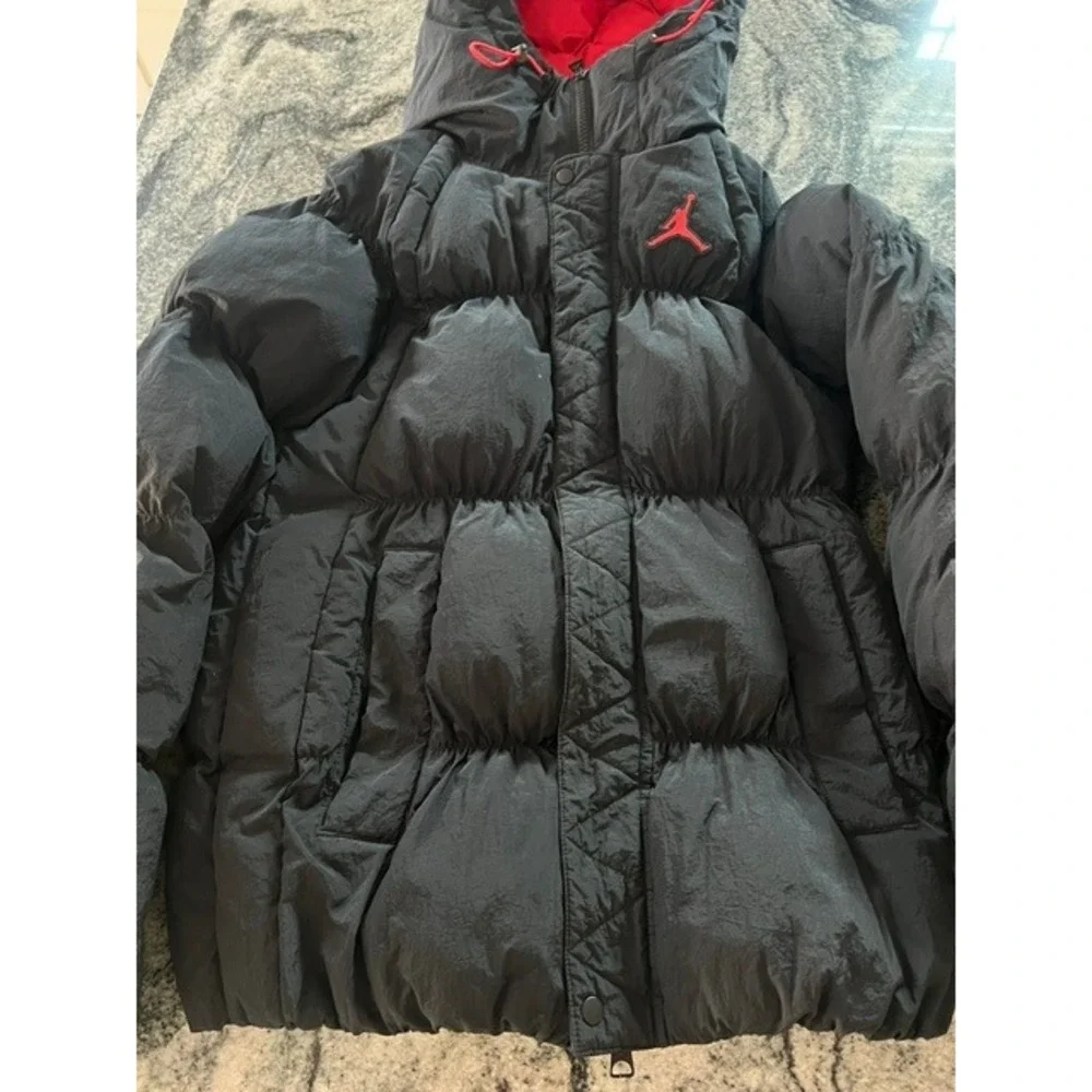 Jordan Puffer Jacket Men XS Black Red DQ7348-010 Excellent Hooded Quilted Parka